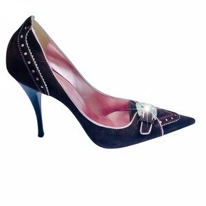 Le Silla NWT brown suede high heel with pink and crystal accents Sz 9 eu 39